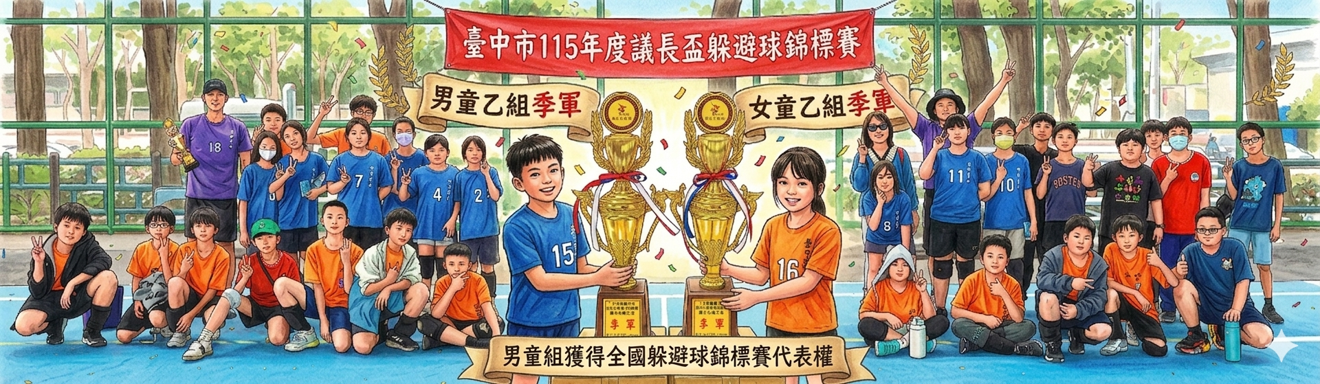 115年度臺中市議長盃躲避球錦標賽成績優異，感謝信泓組長、竣弘老師指導。